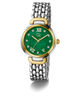 Gc Allure Mid Size Metal Watch with green dial and gold accents on a white background