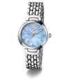 Gc Allure Mid Size Metal Silver watch with a blue face on a white background