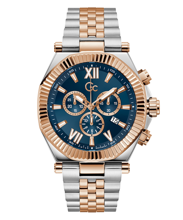 Gc Atlas Chrono Metal watch with two-tone rose gold and silver bracelet on a white background