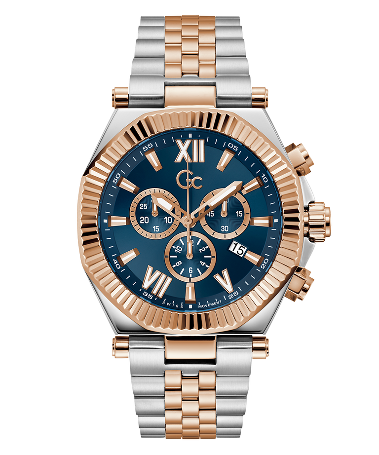 Gc Atlas Chrono Metal watch with two-tone rose gold and silver bracelet on a white background