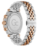 caseback of Gc Atlas Chrono Metal  Watch with a two-tone metal strap on a white background
