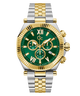 Two-tone silver and gold Gc Atlas Chrono Metal  watch with a green dial on a white background
