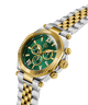Two-tone silver and gold Gc Atlas Chrono Metal watch with a green face on a white background lifestyle