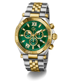 Two-tone silver and gold Gc Atlas Chrono Metal watch with a green dial on a white background