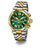 Two-tone silver and gold Gc Atlas Chrono Metal watch with a green dial on a white background