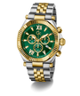 Two-tone silver and gold Gc Atlas Chrono Metal watch with a green dial on a white background
