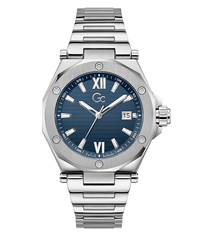 Gc Legacy Sleek Metal watch with a blue dial on a white background
