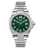 Silver Gc Legacy Sleek Metal with a green dial on a white background