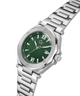 Silver Gc Legacy Sleek Metal with a green dial on a white background lifestyle