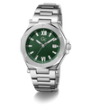 Silver Gc Legacy Sleek Metal with a green dial on a white background