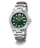 Silver Gc Legacy Sleek Metal with a green dial on a white background