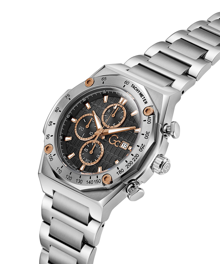 Gc IdolSport Chrono Metal watch with a detailed face on a white background lifestyle