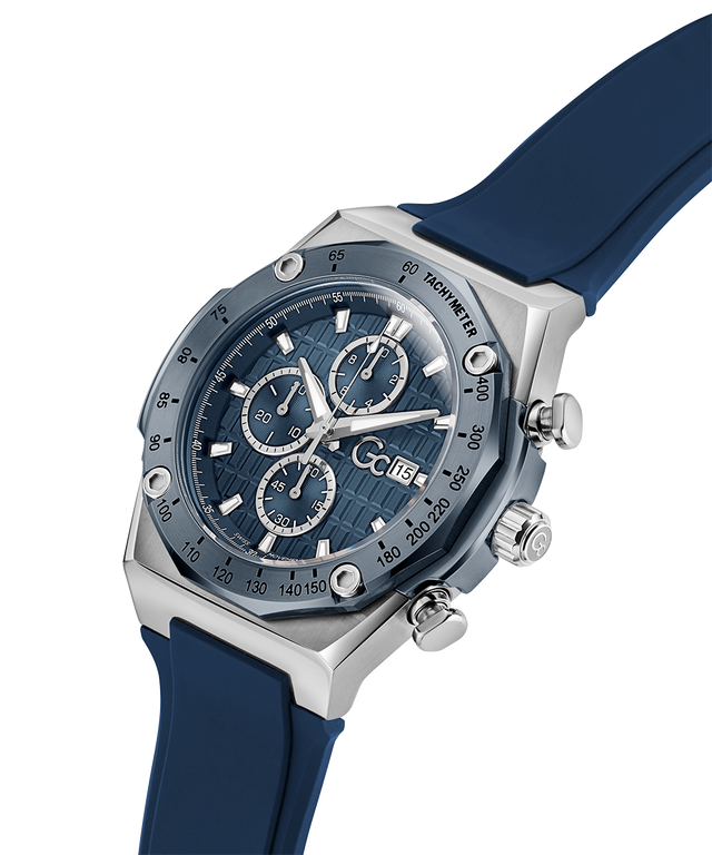 Gc IdolSport Chrono Silicone Blue watch with a detailed face on a white background lifestyle
