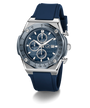 Gc IdolSport Chrono Silicone watch with blue strap and silver case on a white background