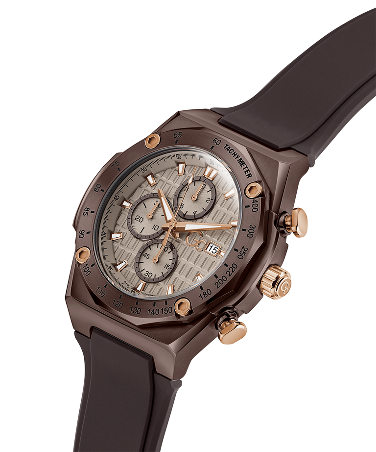 Gc IdolSport Chrono Silicone watch with a detailed face on a white background lifestyle