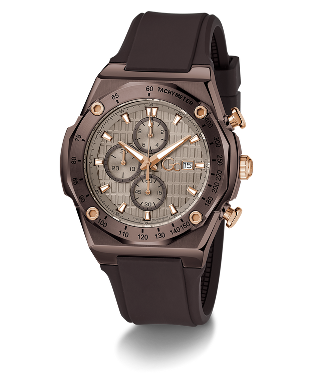 Gc IdolSport Chrono Silicone watch with brown strap and detailed face on a white background