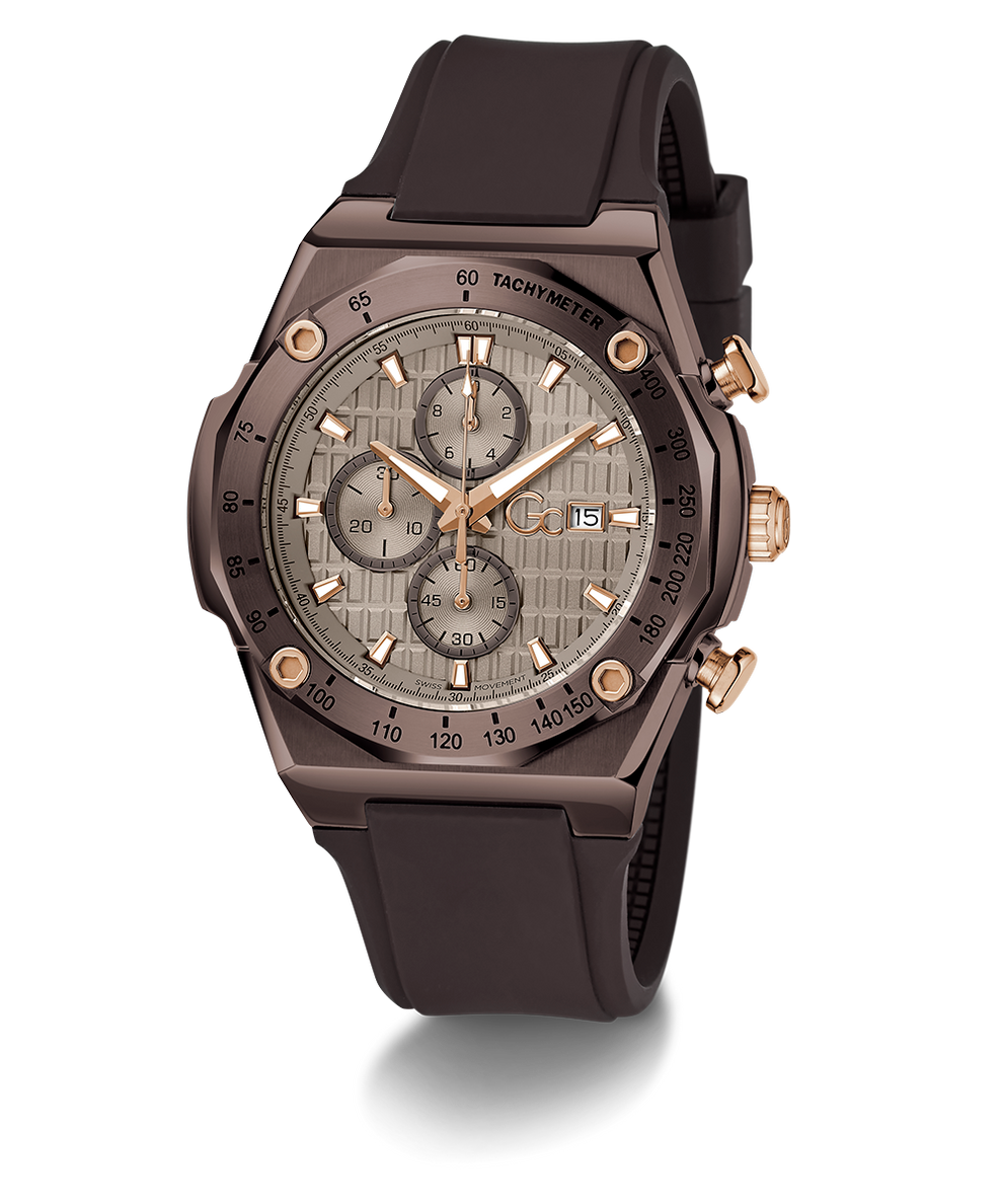 Gc IdolSport Chrono Silicone watch with brown strap and detailed face on a white background