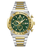 Two-tone silver and gold Gc IdolSport Chrono Metal with a green face on a white background