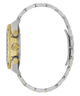 Close-up of a watch with a silver and Gc IdolSport Chrono Metal band on a white background