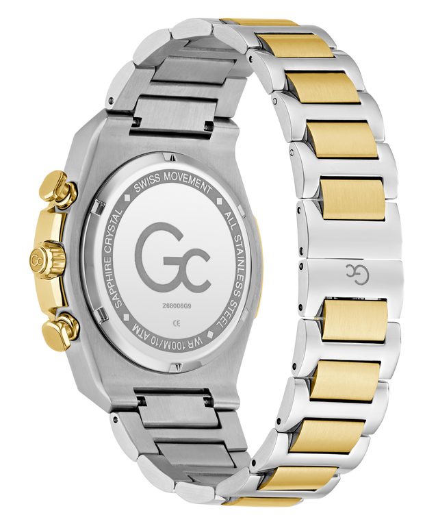 Two-tone silver and gold Gc IdolSport Chrono Metal with brand logo on a white background