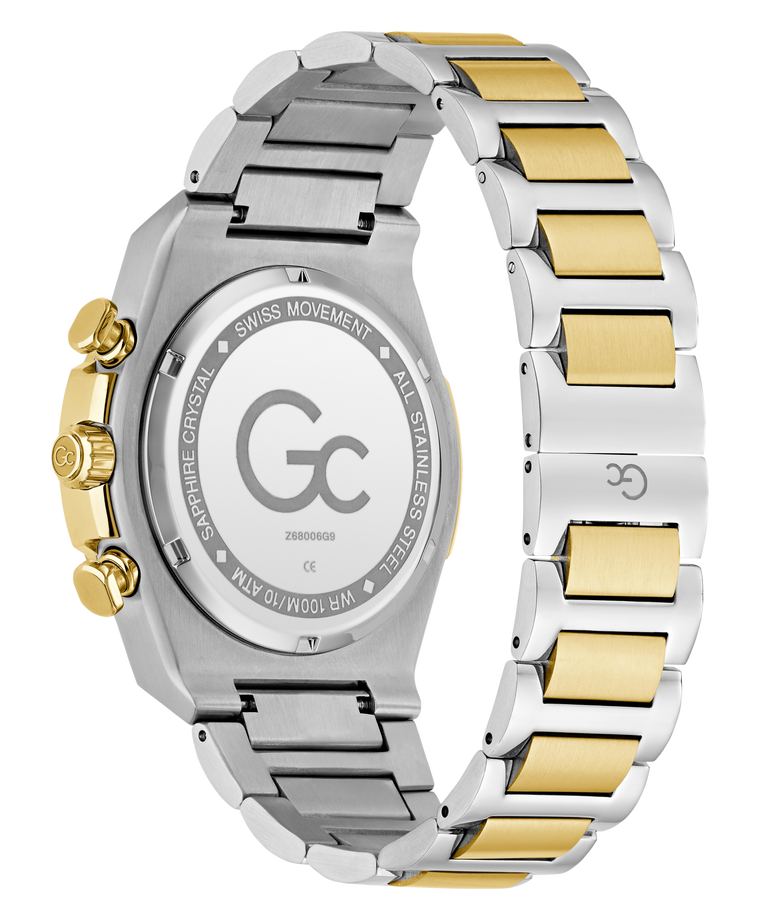 Two-tone silver and gold Gc IdolSport Chrono Metal with brand logo on a white background