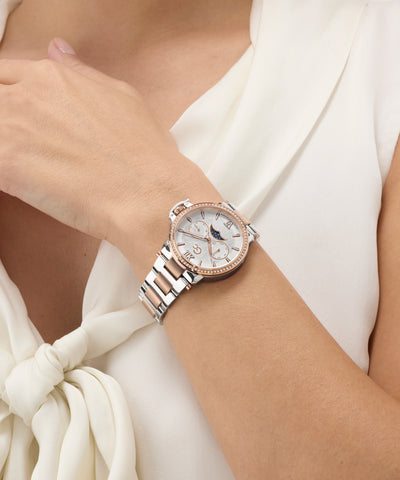 Silver Gc MoonChic Large Size Metal on a wrist with a white background