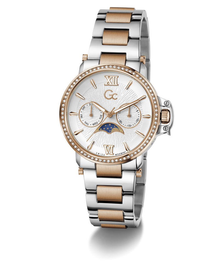 Two-tone Gc MoonChic Large Size Metal with a detailed face on a white background