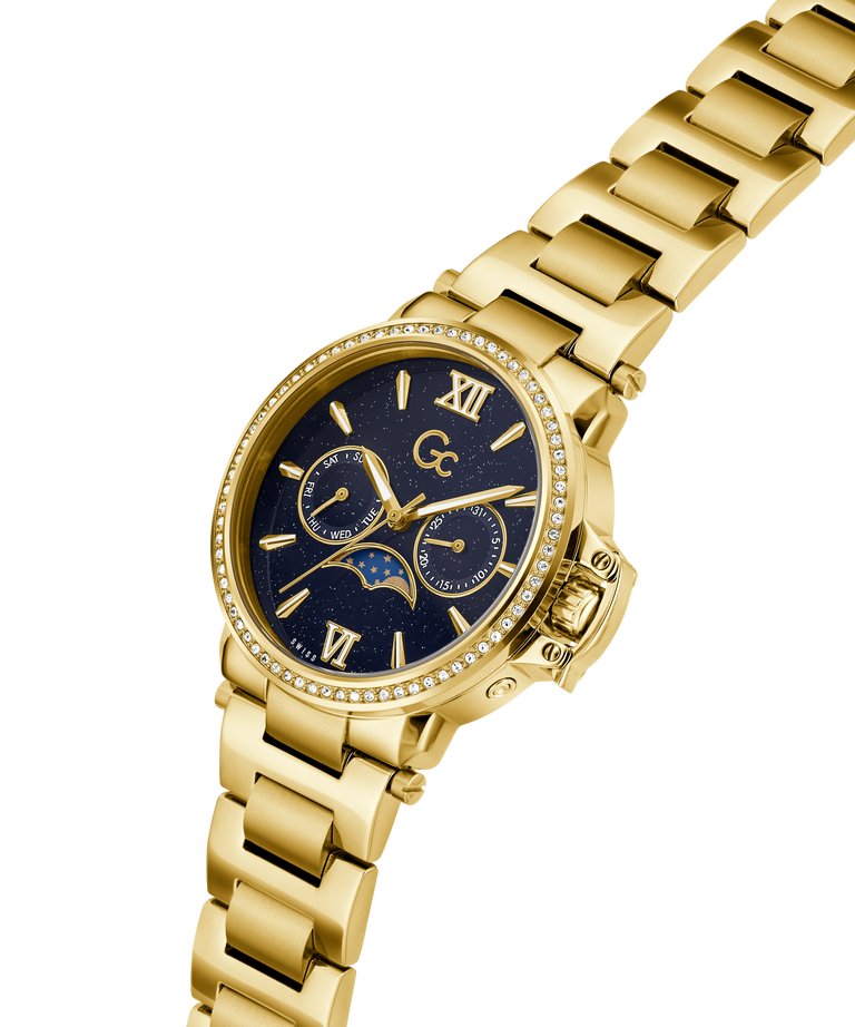 Gold Gc MoonChic Large Size Metal with a blue face on a white background lifestyle