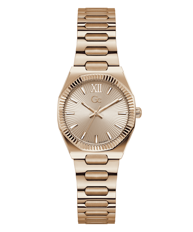 Gold Gc Prodigy Lady Mini Small Size Metal watch with a detailed face on a white background