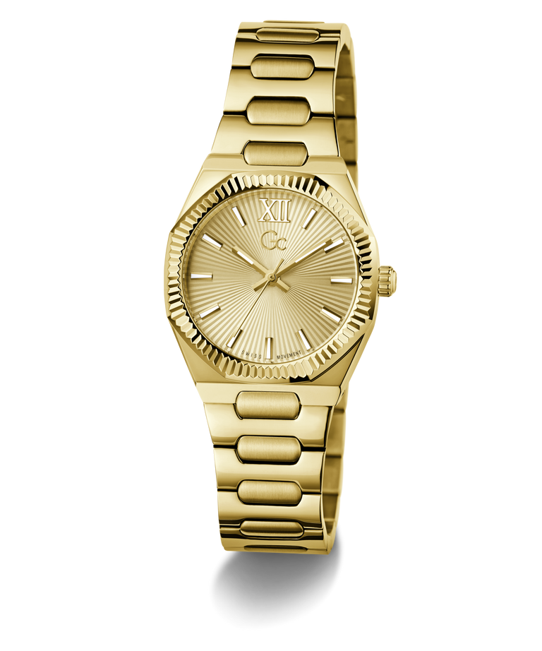 Gold Gc Prodigy Lady Mini Small Size Metal watch with a metallic band on a white background