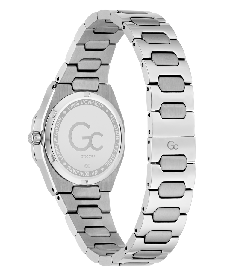 Silver Gc Prodigy Lady Mini Small Size Metal watch with a metallic band on a white background
