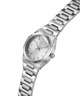 Silver watch with a metal bracelet on a white background lifestyle