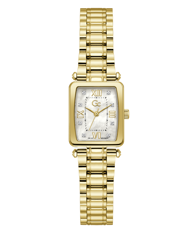 Gold Gc Plaza Mini Small Size Metal watch with a white face on a white background