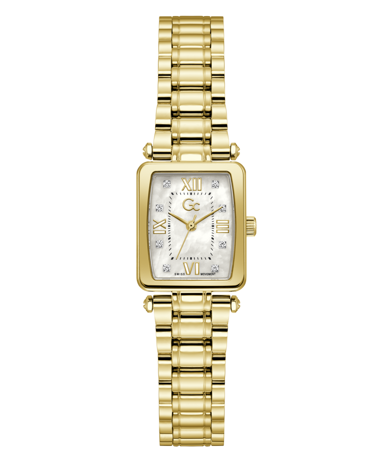 Gold Gc Plaza Mini Small Size Metal watch with a white face on a white background