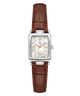 Gc Plaza Mini Small Size Leather Watch with brown leather strap and silver case on white background
