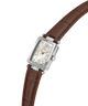 Gc Plaza Mini Small Size Leather Watch with brown leather strap and silver case on a white background lifestyle