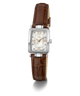 Gc Plaza Mini Small Size Leather Watch with brown leather strap and silver case on white background