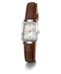 Gc Plaza Mini Small Size Leather Watch with brown leather strap and silver case on white background