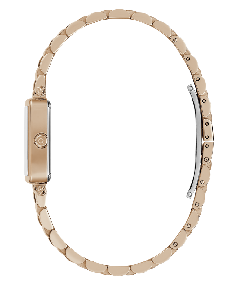 Gold Gc Plaza Mini Small Size Metal watch with a chain-like bracelet on a white background