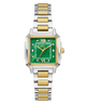 Two-tone Gc SquareCut Lady Mid Size Metal watch with a green face on a white background