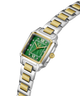Two-tone Gc SquareCut Lady Mid Size Metal watch with a green face on a white background lifestyle