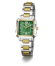 Two-tone Gc SquareCut Lady Mid Size Metal watch with a green face on a white background