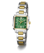 Two-tone Gc SquareCut Lady Mid Size Metal watch with a green face on a white background
