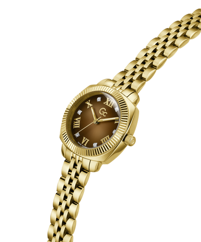 Gc Flair Coussin Mini Small Size Metal with a brown dial on a white background lifestyle