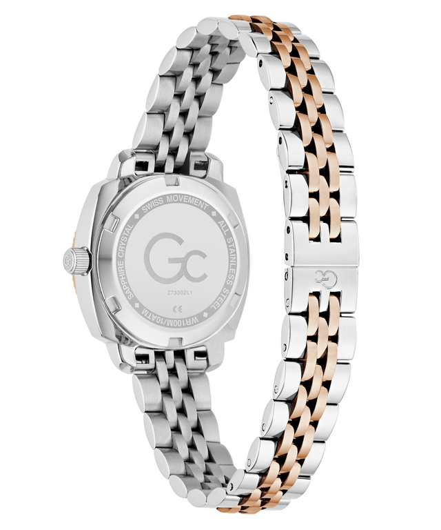 Silver Gc Flair Coussin Mini Small Size Metal with two-tone metal bracelet on a white background