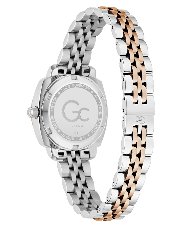Silver Gc Flair Coussin Mini Small Size Metal with two-tone metal bracelet on a white background