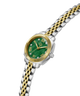 Gc Flair Coussin Mini Small Size Metal with green face and two-tone gold and silver strap on white background lifestyle