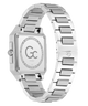 Silver Gc SquareCut Metal watch with a metallic band on a white background