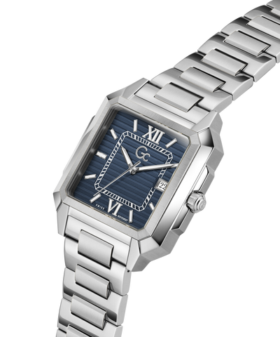 Gc SquareCut Metal wristwatch with a black face on a white background lifestyle