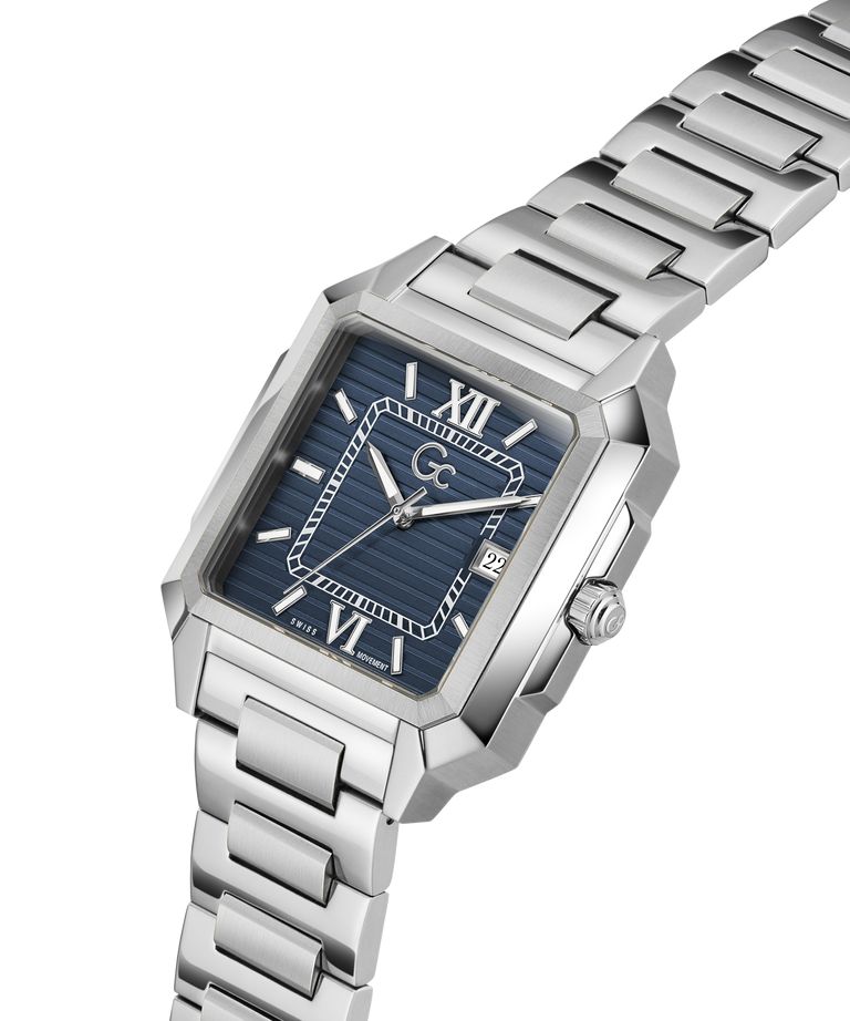Gc SquareCut Metal wristwatch with a black face on a white background lifestyle